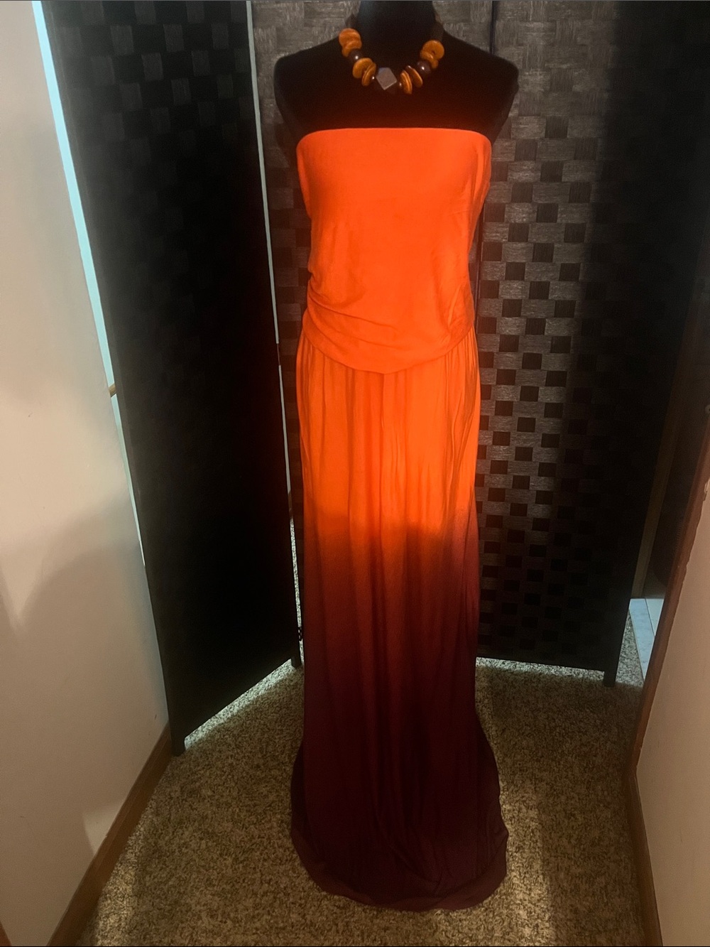 Old Navy Strapless Ombre Orange to Burgundy Maxi Dress